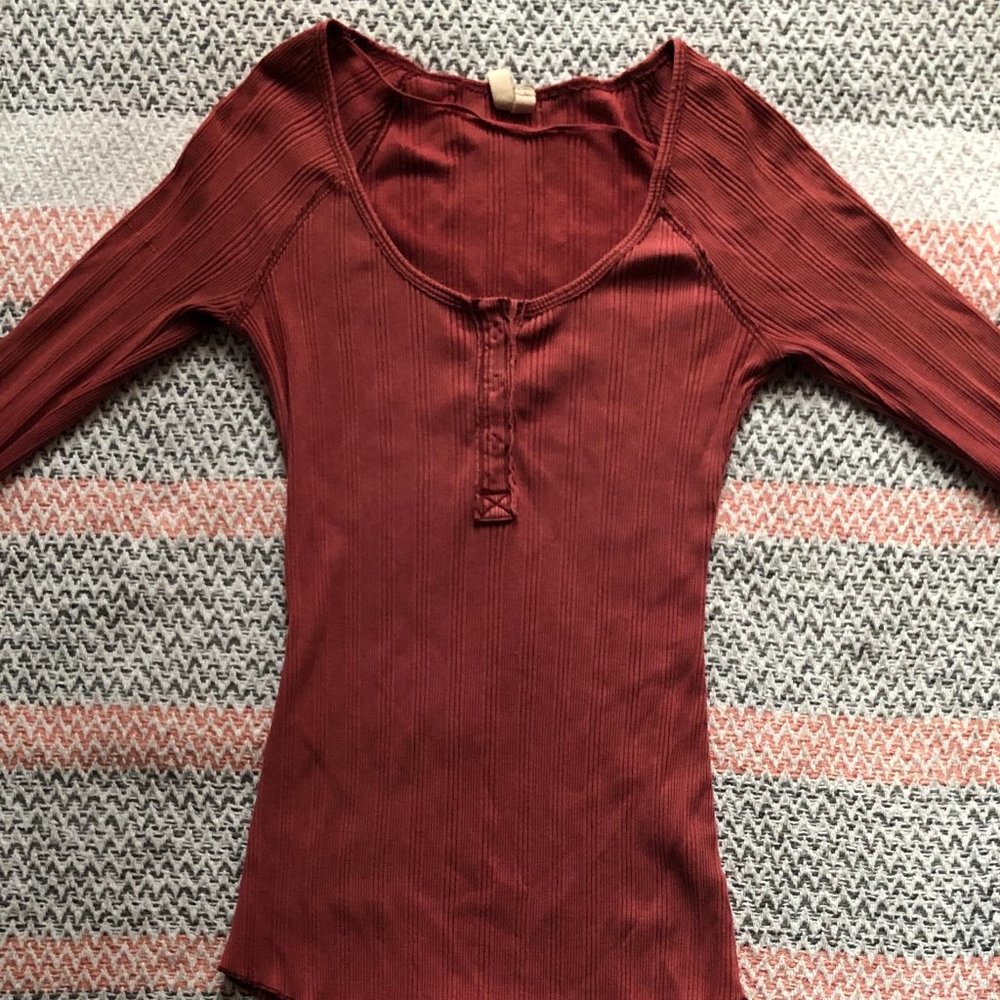 Free People Ribbed Red Shirt